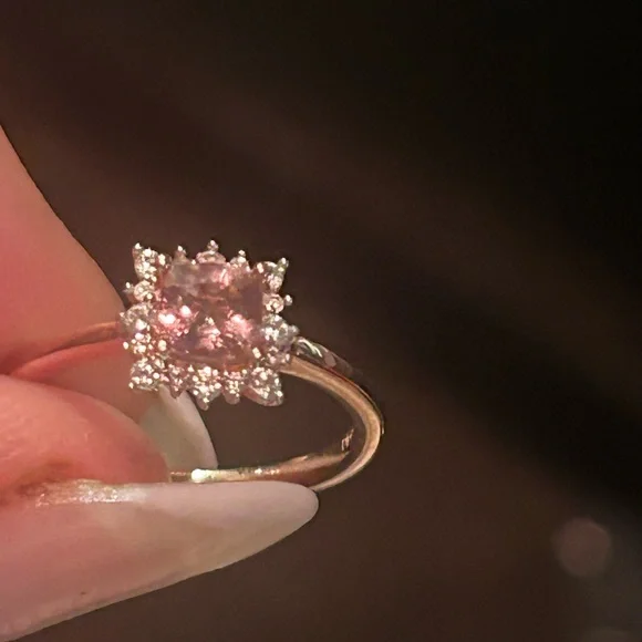 Blush Pink Apatite Halo Ring 14K Rose Gold over 925 Sterling Silver - Picture 12 of 14